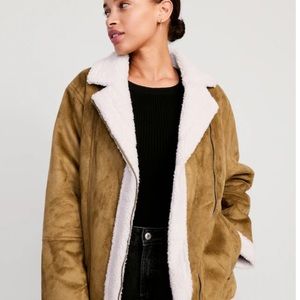 NWT OLD NAVY Faux-Suede Sherpa-Lined Moto Jacket Color Brown Size xtra small